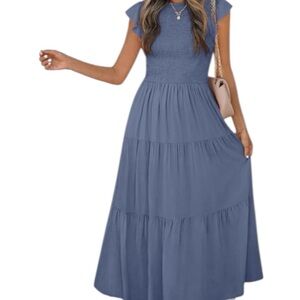 ZESICA Purple Flutter Maxi Dress w smocking.